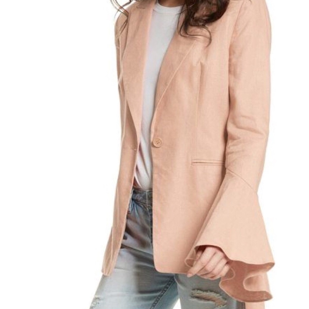 Flared sleeve linen blazer